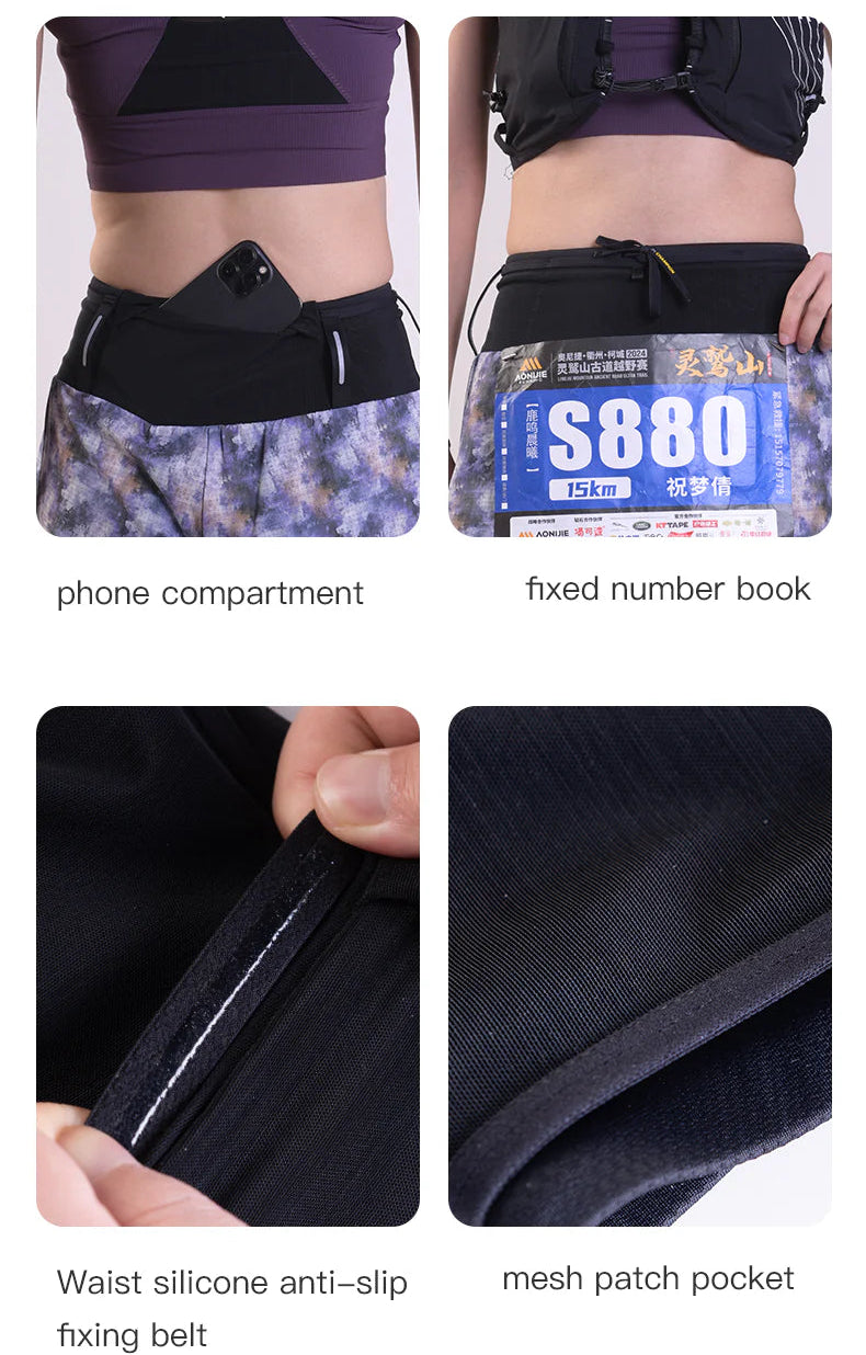 Aonijie Womens 2-n-1 Trail Running Waist Pack Shorts
