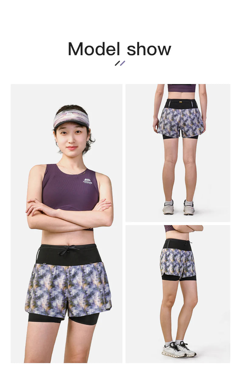 Aonijie Womens 2-n-1 Trail Running Waist Pack Shorts