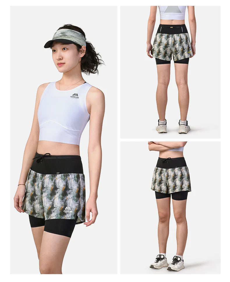 Aonijie Womens 2-n-1 Trail Running Waist Pack Shorts