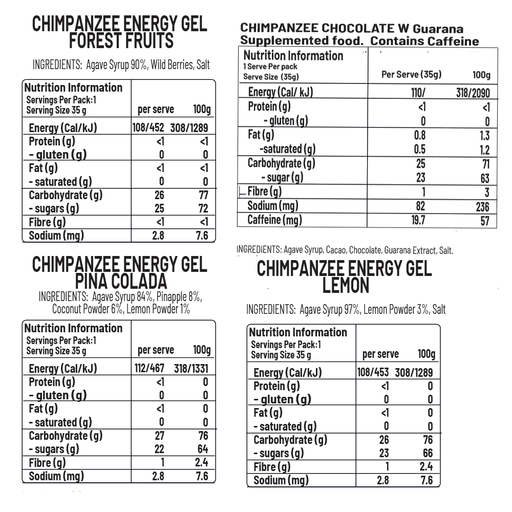 Chimpanzee Natural Energy Gels CHOCOLATE BB March 23