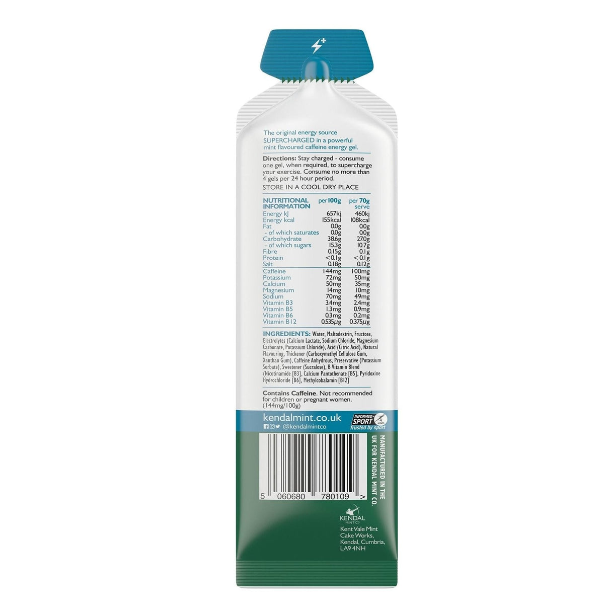 Kendal Mint Co.  NRG GEL+ Mint Caffeine Energy Gel 70g